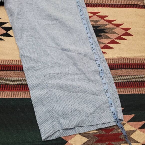 J Jill Love Linen 100% Linen Striped Blue Cropped Pants Sz M Pull On Elastic Wai - Picture 7 of 8